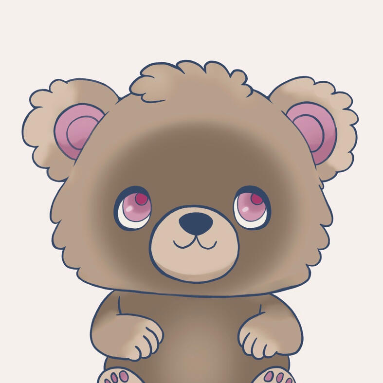 Kawaii chibi brown bear illustration with raspberry colored accents