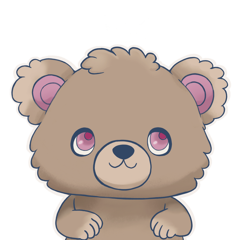 Kawaii chibi brown bear illustration with raspberry colored accents